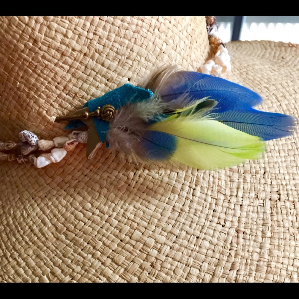 OOAK Brass Hat/Hairstick W leather & Feathers